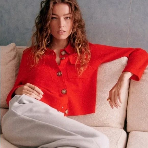 Sezane Betty Sweater and Caridgan in Red Coral - Picture 2 of 7